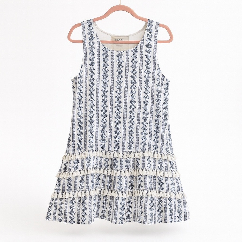 Bohemian Tassel Dress Sleeveless White Black‎ Patterned Casual Mini